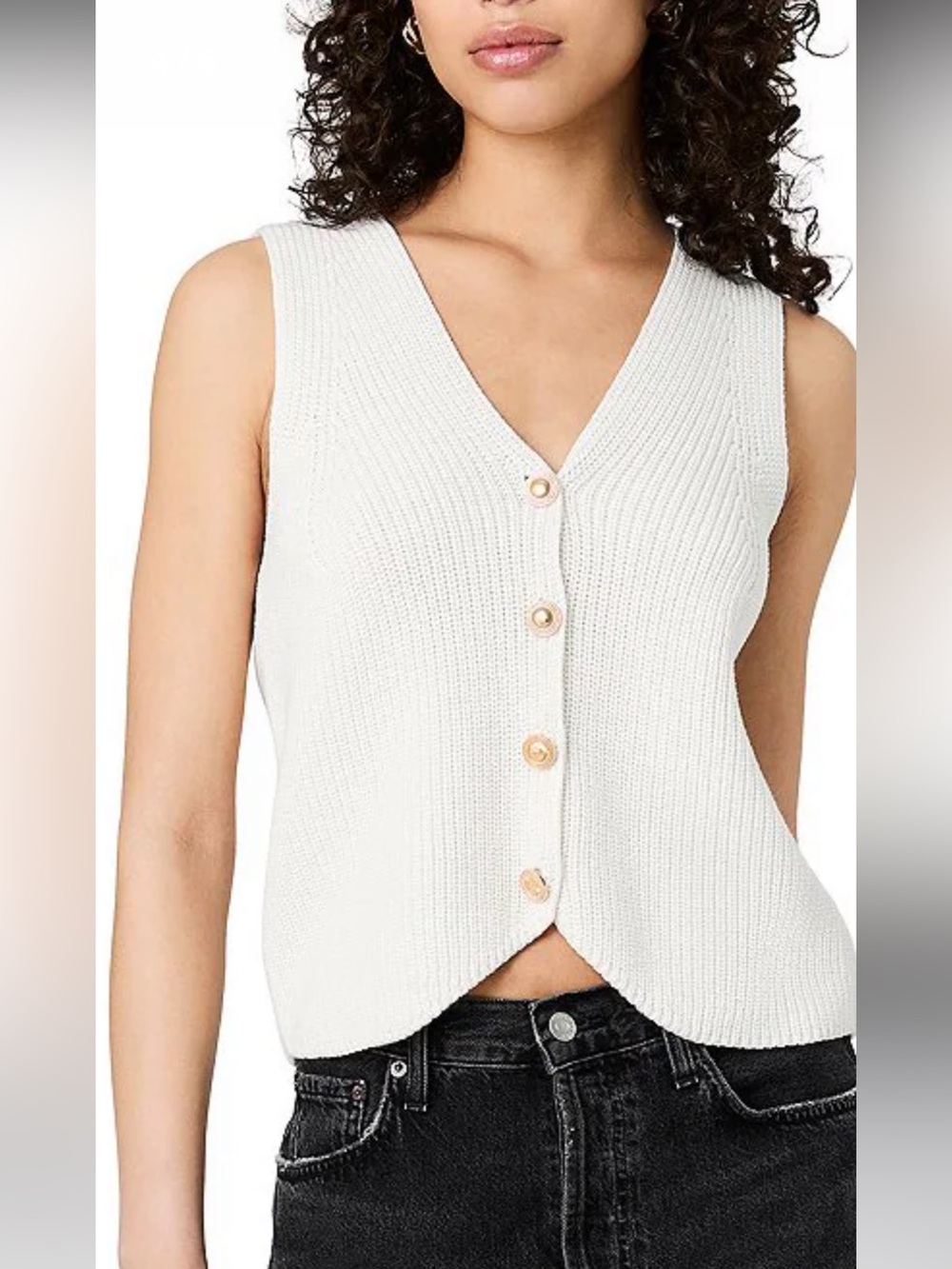 NWT🌷French Connection Mozart V-Neck Sleeveless Rib Knit Button Front Vest Top